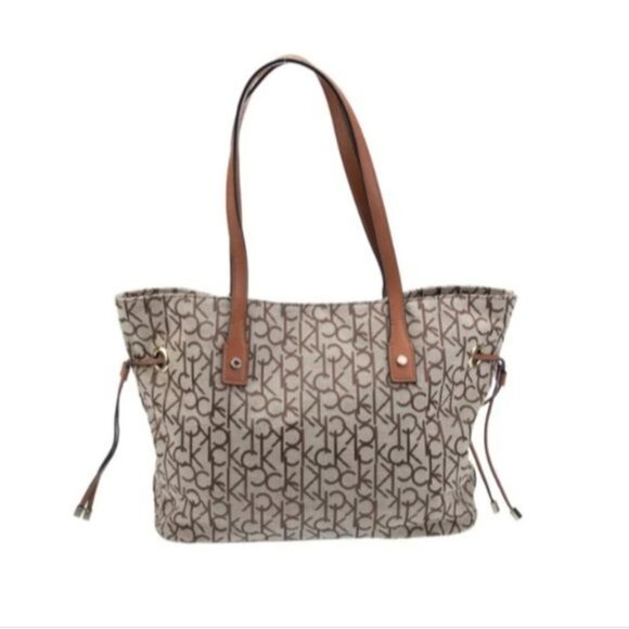 NEW VTG Calvin Klein 205W39NYC Top Handle Tote Bag Tan/Brown Logo Canvas Purse - Picture 3 of 7